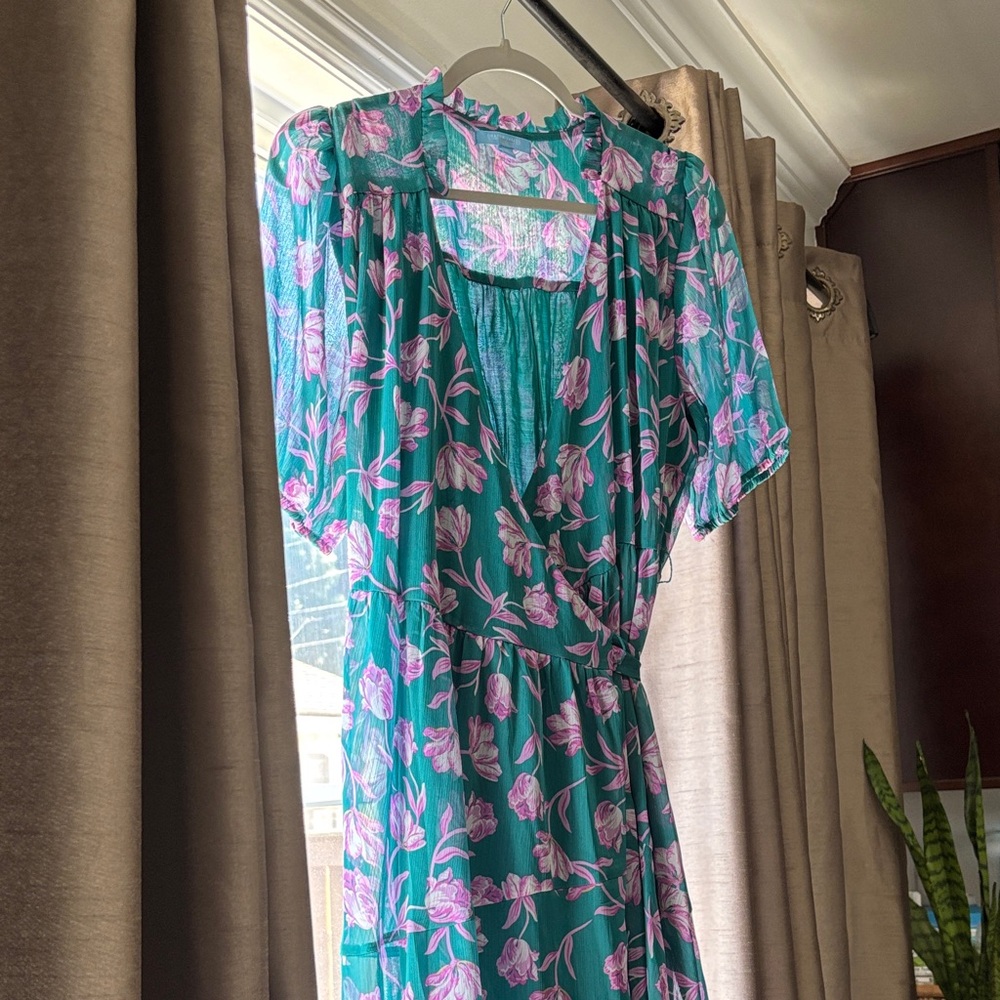 Draper James Teal and Pink Floral Long Sleeve Dress